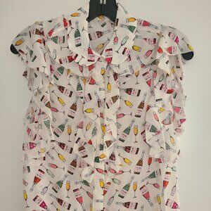 ALICE + OLIVIA Robbie Champagne Bottle Blouse Size XS